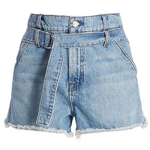 7 For All Mankind Half-Belted Denim Paperbag Shorts Size 30 - Picture 2 of 7